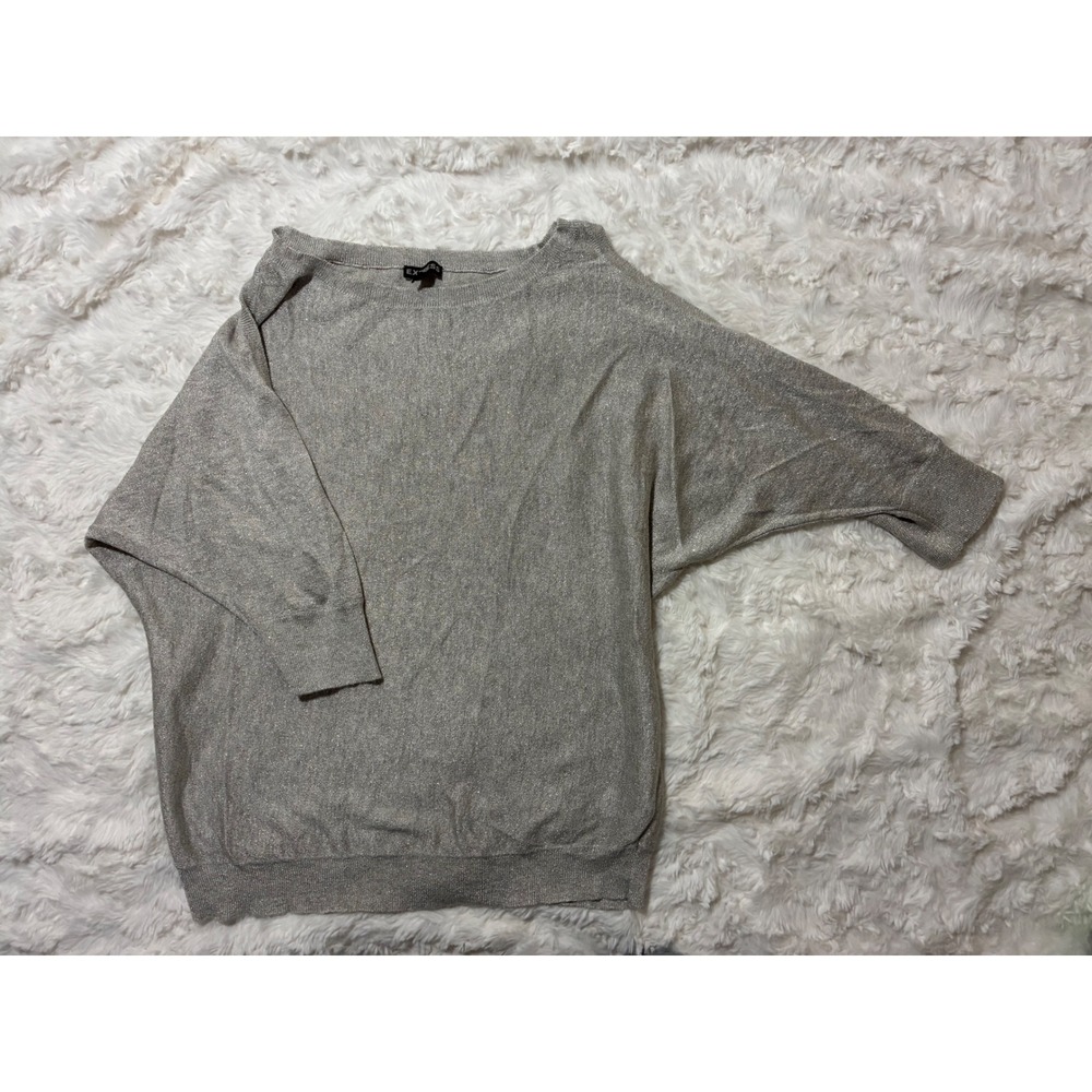 Express Womens Metallic Silver Cold Shoulder Dolman Sleeve Knit Sweater Size M